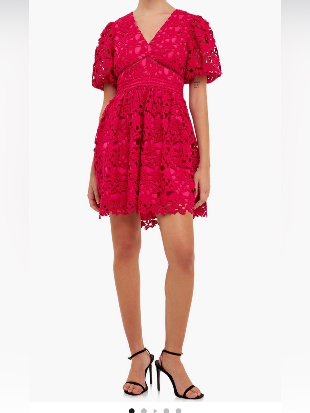 Endless Rose Puff Sleeve Women's Lace V-Neck Mini Dress